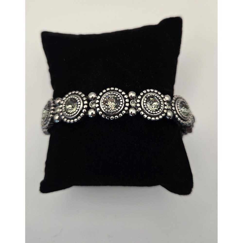 Silver‎ Tone Crystal Concho Link Bracelet Western Boho Touchstone Swarovski